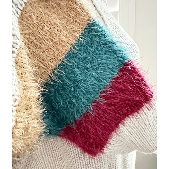 New Multi-colored Fur Cuff Sleeve Grey Pullover Sweater - Picture 5 of 11